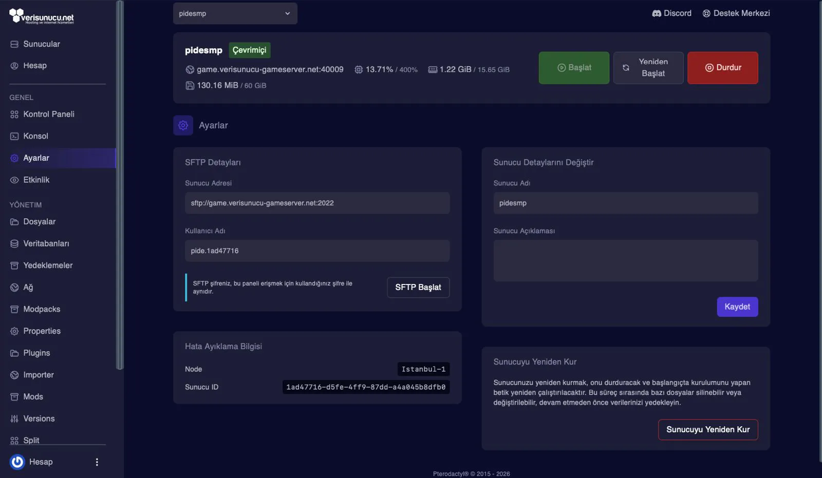 Core Keeper yönetim paneli — Game Config Editor