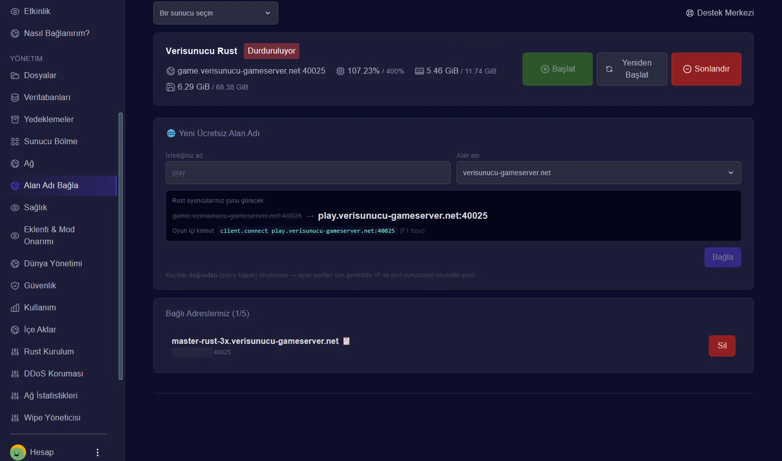 Rust yönetim paneli — Ücretsiz Alan Adı