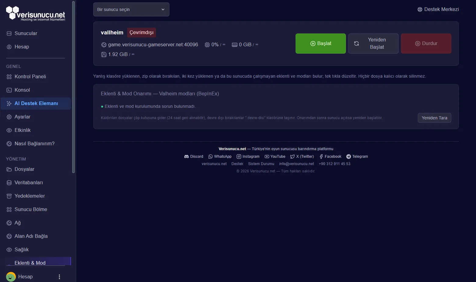 Valheim paneli — Eklenti ve Mod Onarımı