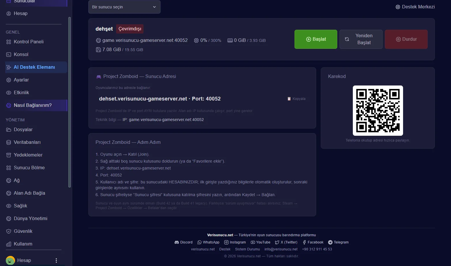Project Zomboid paneli — Nasıl Bağlanırım?