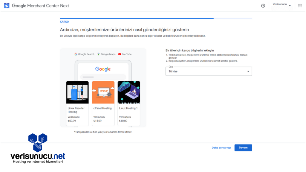 Google Merchant Center Gönderim Ülkesi Belirleme