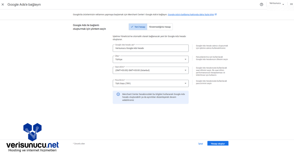 Google Merchant Center Google ADS Bağlama Yeni Hesap