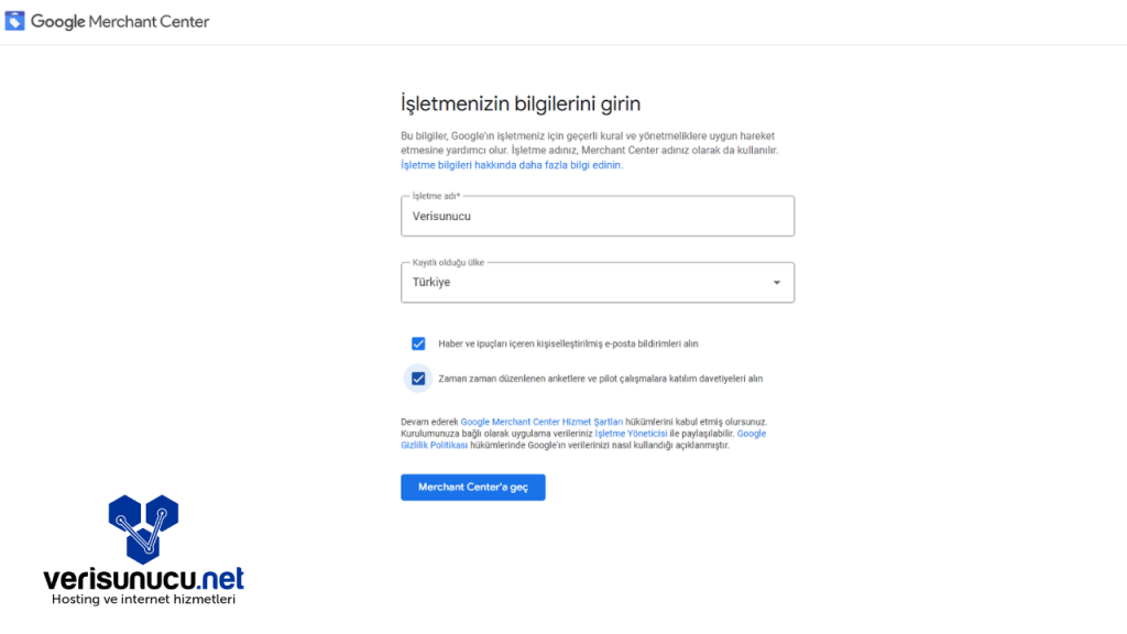 Google Merchant Center İşletme Bilgileri