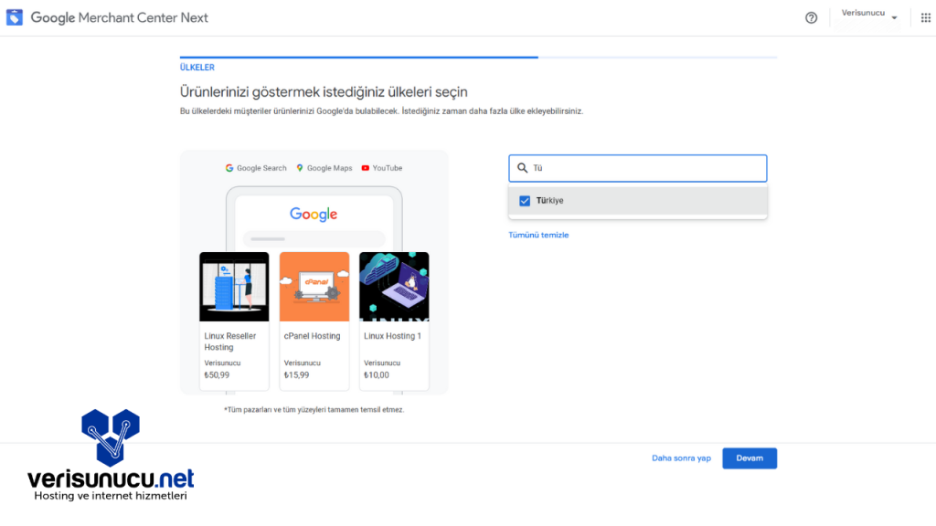 Google Merchant Center İşletme Ülke Seçimi