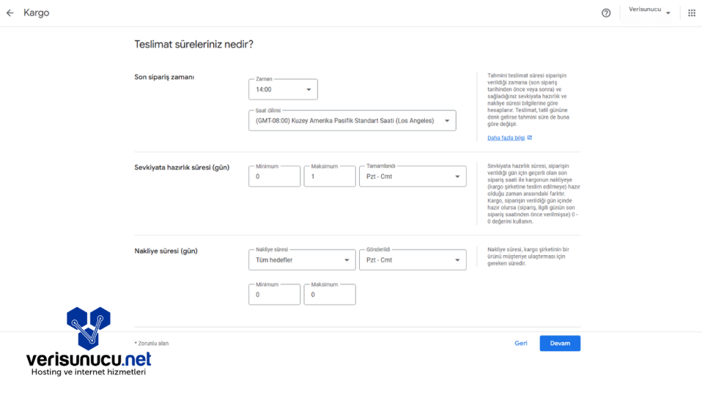 Google Merchant Center Kargo Bilgileri
