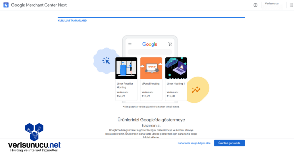 Google Merchant Center Kurulum Tamamlandı