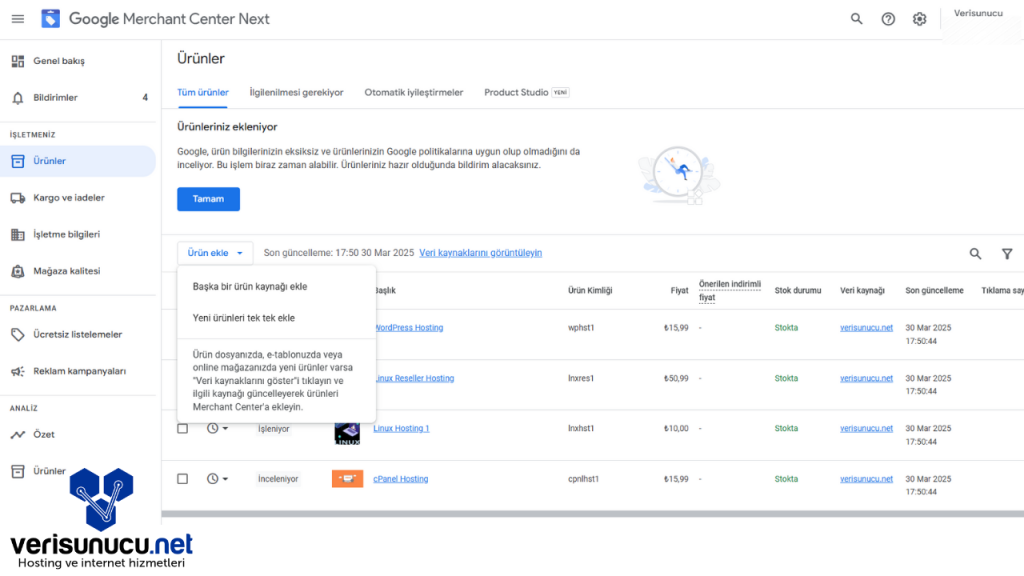 Google Merchant Center Ürün Ekleme