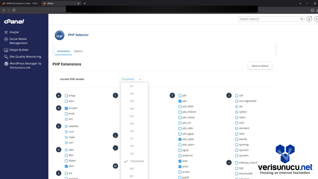cPanel PHP Selector