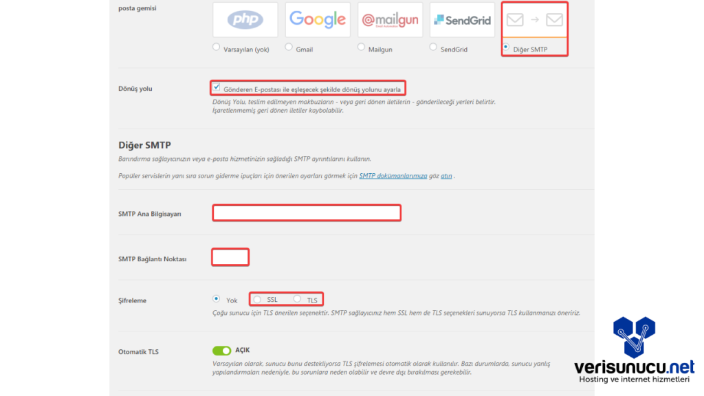 SMTP Bilgileri
