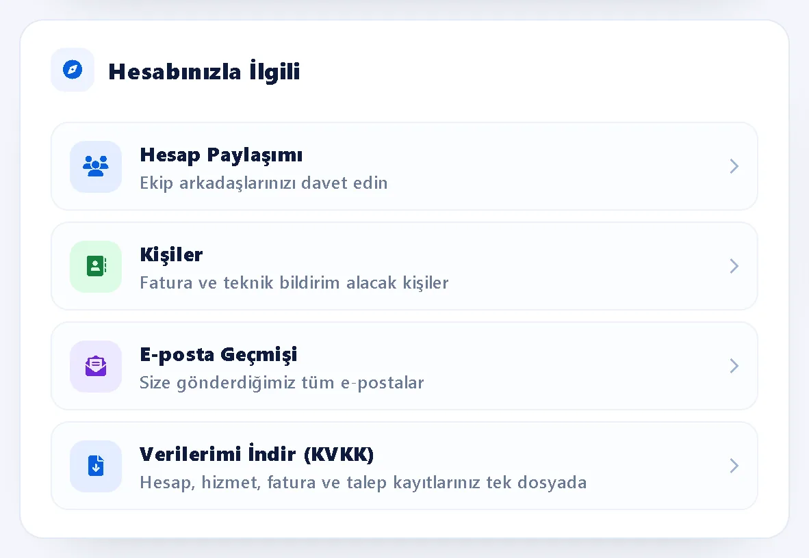 KVKK: verilerinizi tek tıkla indirin – Müşteri Paneli ekran görüntüsü