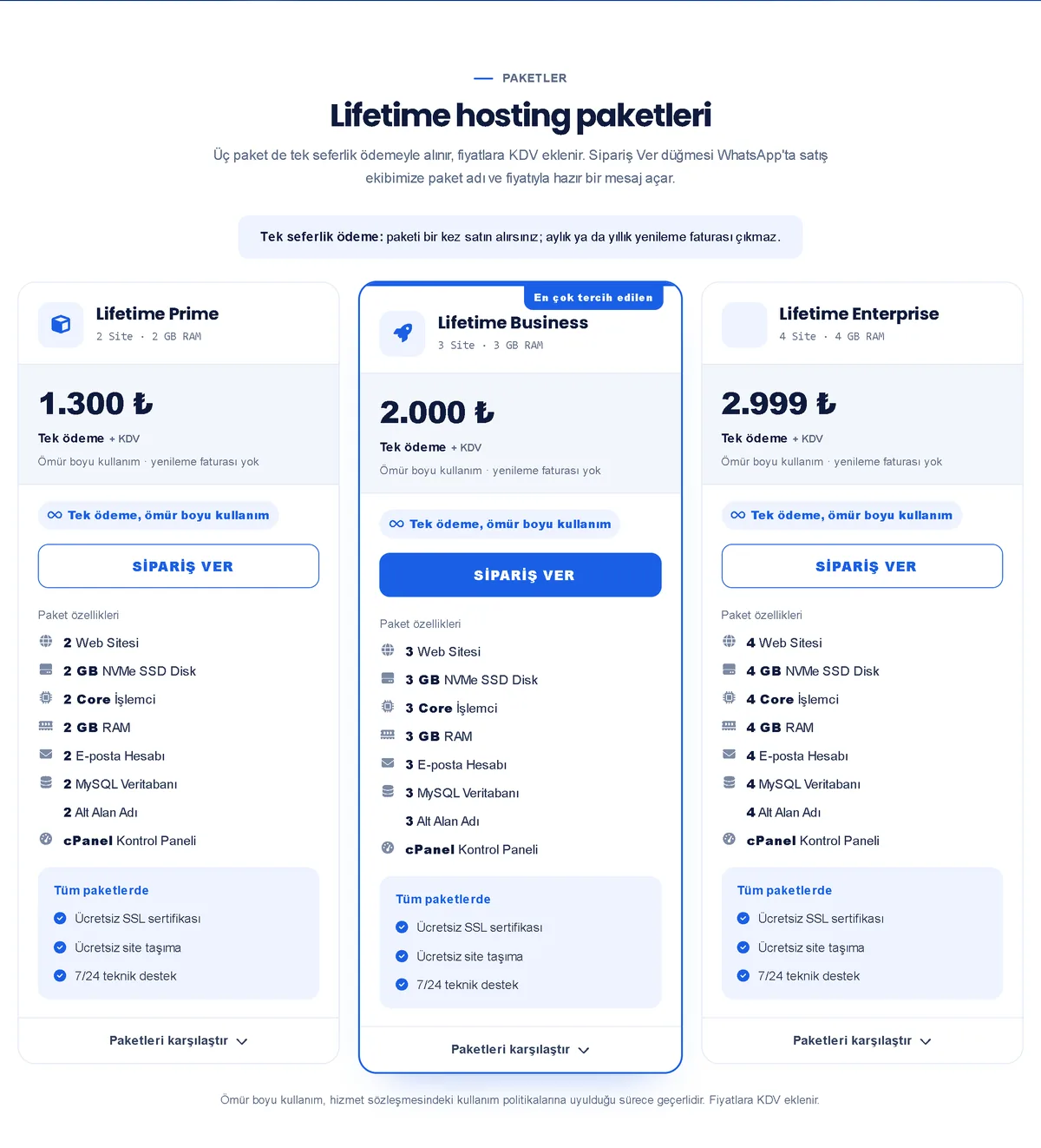 Lifetime hosting paketleri – ekran görüntüsü
