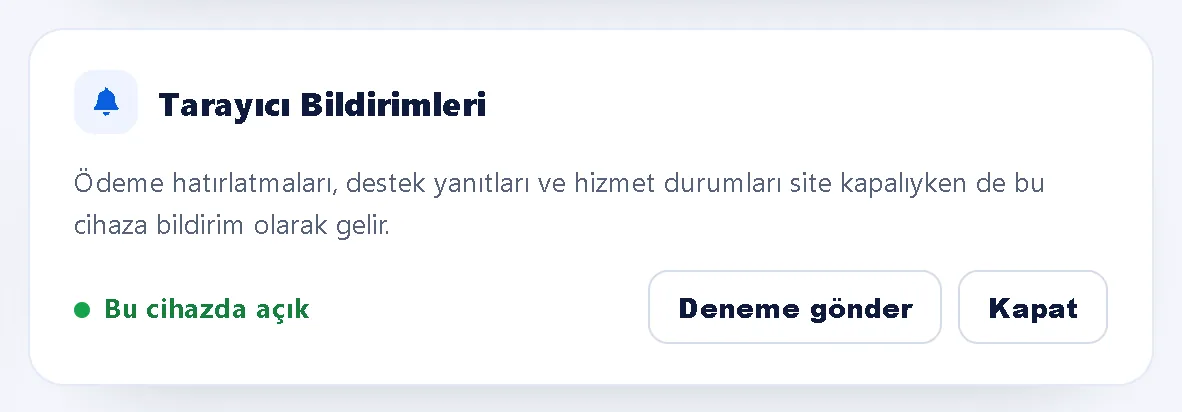 Bildirimleri Hesap Bilgilerim'den yönetin – Müşteri Paneli ekran görüntüsü